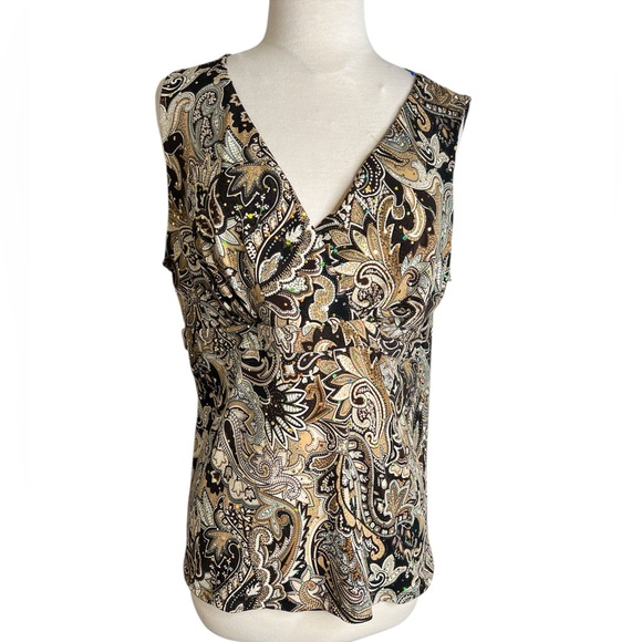 INC International Concepts Brown and Gold Paisley Blouse - Picture 1 of 6